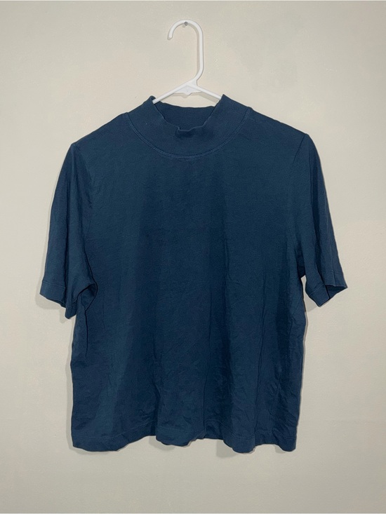 Zara Tops - Zara Women’s Large Navy Blue Mock Neck Short Sleeve Top